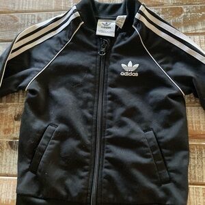 adidas Black Track Jacket with White Trefoil and Stripe Accents